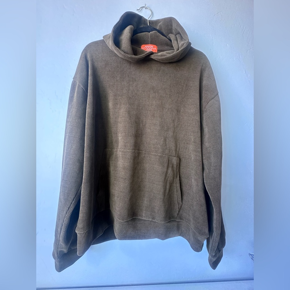 Negative Space Hoodie Mens  Brown Corduroy Sweater Ribbed Sweatshirt Size L
